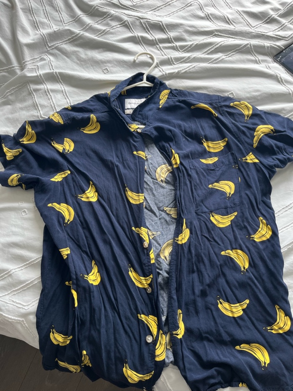 Goodfellow & Co Navy Button-Up Shirt with Yellow Print